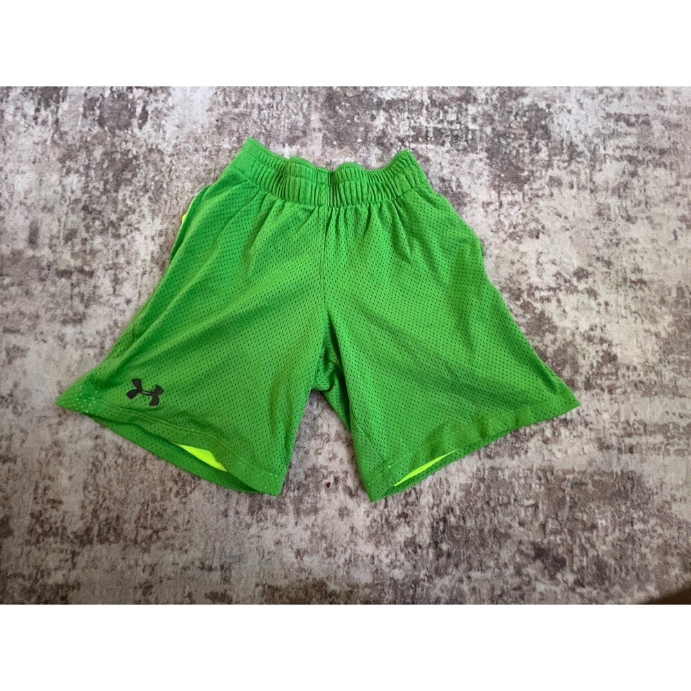 Under Armour Boys YXS Neon Green Mesh Athletic Shorts Loose Fit Youth XS